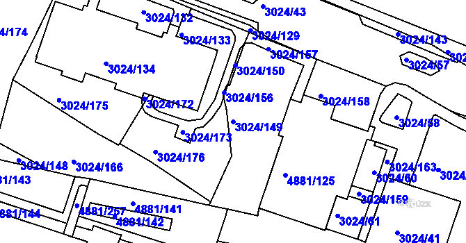 Parcela st. 3024/149 v KÚ Louny, Katastrální mapa