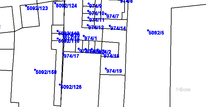 Parcela st. 974/18 v KÚ Louny, Katastrální mapa