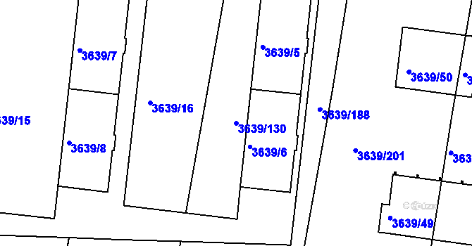 Parcela st. 3639/130 v KÚ Louny, Katastrální mapa