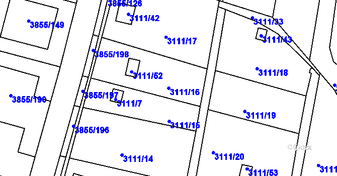 Parcela st. 3111/16 v KÚ Louny, Katastrální mapa