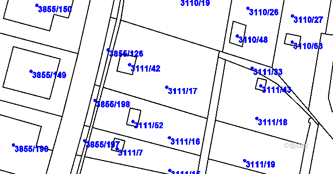 Parcela st. 3111/17 v KÚ Louny, Katastrální mapa