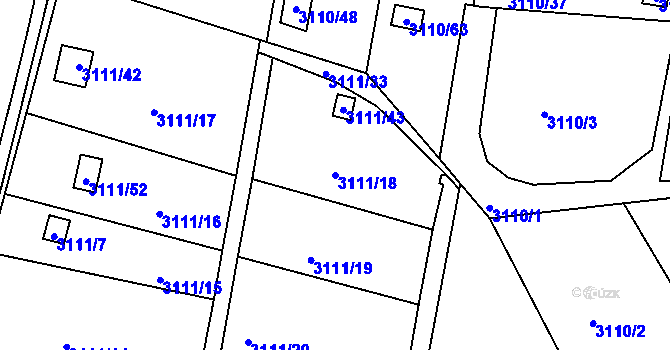 Parcela st. 3111/18 v KÚ Louny, Katastrální mapa