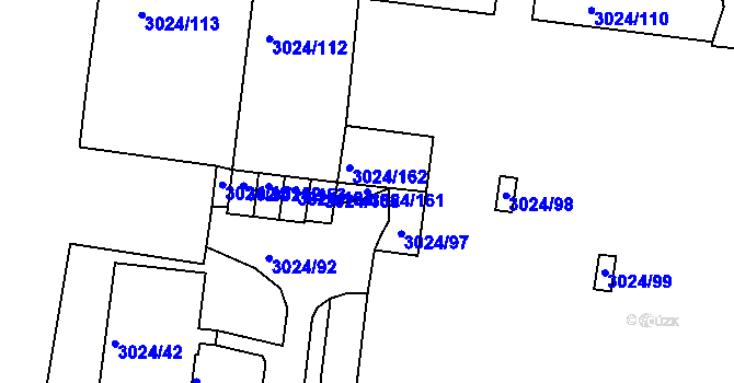 Parcela st. 3024/161 v KÚ Louny, Katastrální mapa