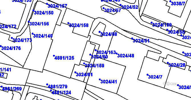 Parcela st. 3024/163 v KÚ Louny, Katastrální mapa