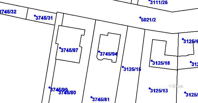 Parcela st. 3745/94 v KÚ Louny, Katastrální mapa