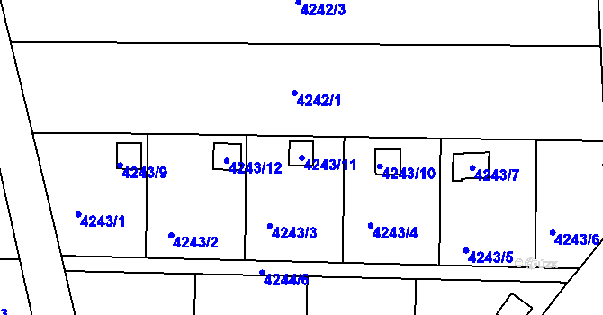 Parcela st. 4243/11 v KÚ Louny, Katastrální mapa