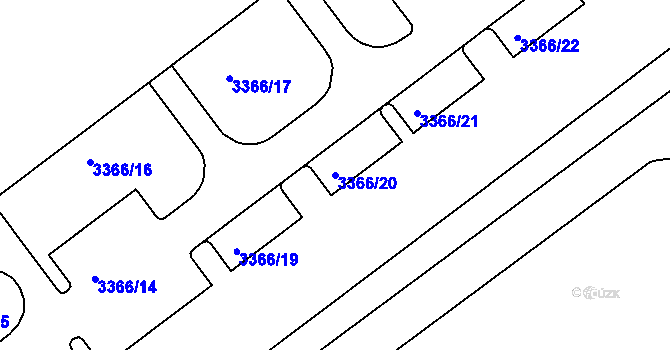 Parcela st. 3366/20 v KÚ Louny, Katastrální mapa
