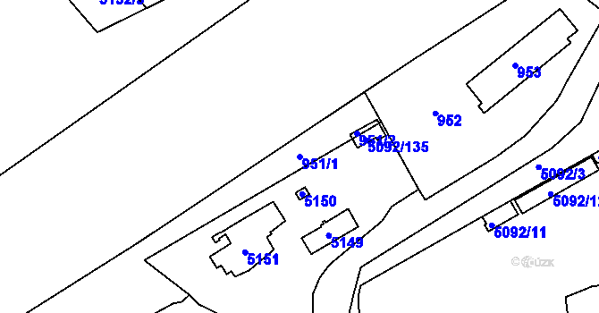 Parcela st. 951/1 v KÚ Louny, Katastrální mapa