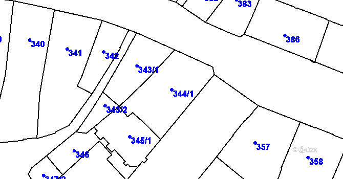 Parcela st. 344/1 v KÚ Louny, Katastrální mapa