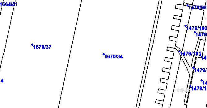Parcela st. 1670/34 v KÚ Louny, Katastrální mapa