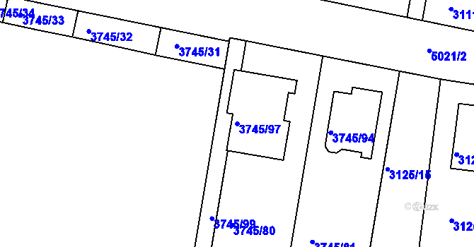 Parcela st. 3745/97 v KÚ Louny, Katastrální mapa