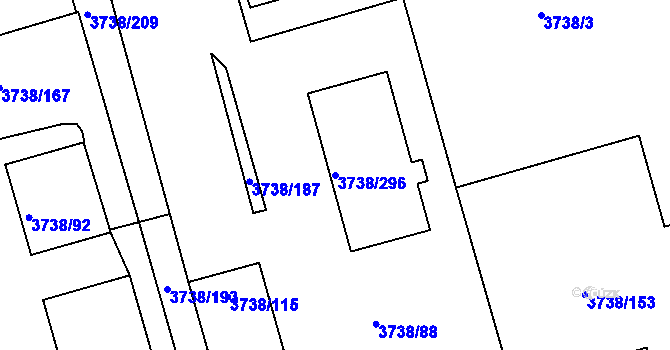 Parcela st. 3738/296 v KÚ Louny, Katastrální mapa