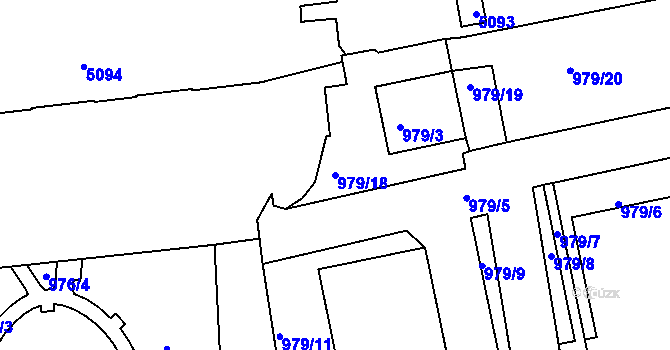 Parcela st. 979/18 v KÚ Louny, Katastrální mapa