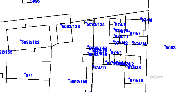 Parcela st. 5092/140 v KÚ Louny, Katastrální mapa