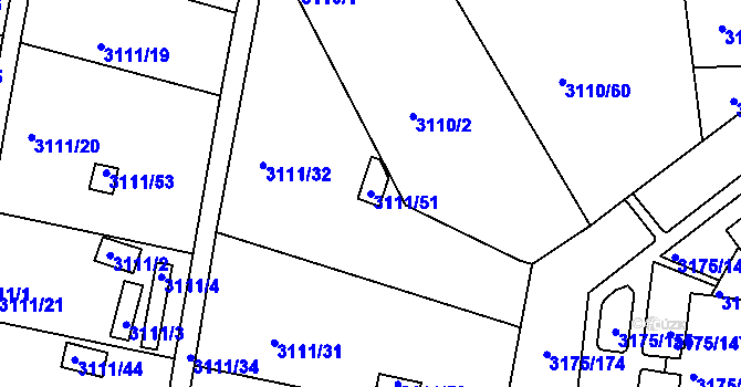 Parcela st. 3111/51 v KÚ Louny, Katastrální mapa