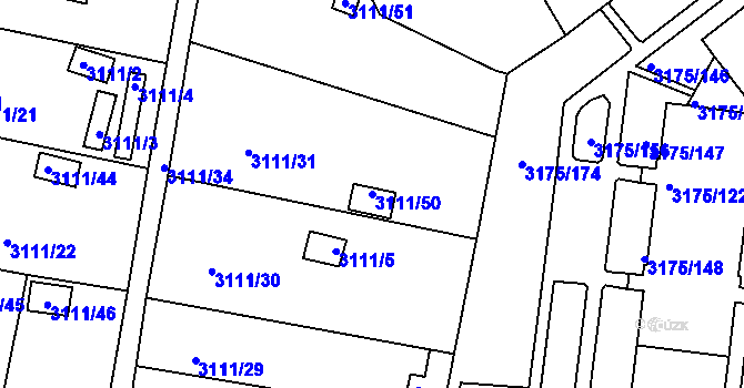 Parcela st. 3111/50 v KÚ Louny, Katastrální mapa