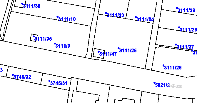 Parcela st. 3111/47 v KÚ Louny, Katastrální mapa