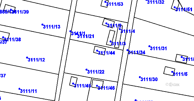 Parcela st. 3111/44 v KÚ Louny, Katastrální mapa