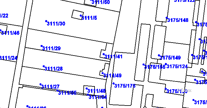 Parcela st. 3111/41 v KÚ Louny, Katastrální mapa