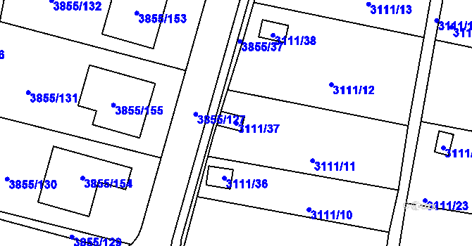 Parcela st. 3111/37 v KÚ Louny, Katastrální mapa