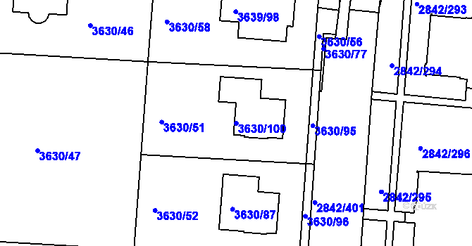Parcela st. 3630/100 v KÚ Louny, Katastrální mapa