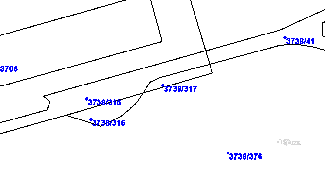 Parcela st. 3738/317 v KÚ Louny, Katastrální mapa