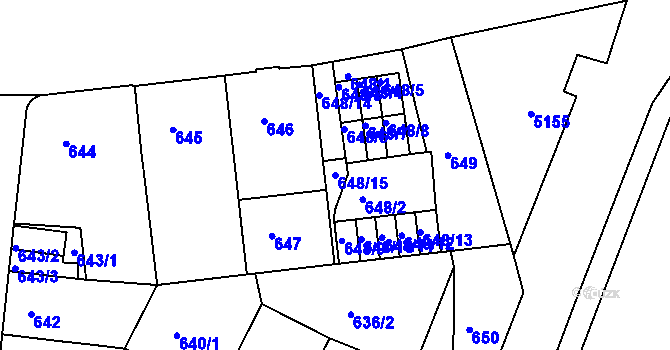 Parcela st. 648/15 v KÚ Louny, Katastrální mapa