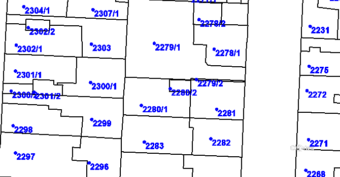 Parcela st. 2280/2 v KÚ Louny, Katastrální mapa
