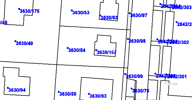 Parcela st. 3630/157 v KÚ Louny, Katastrální mapa
