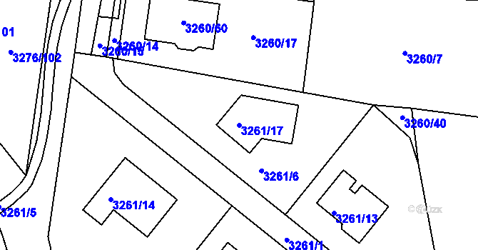 Parcela st. 3261/17 v KÚ Louny, Katastrální mapa