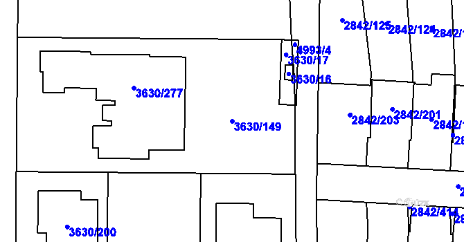 Parcela st. 3630/149 v KÚ Louny, Katastrální mapa
