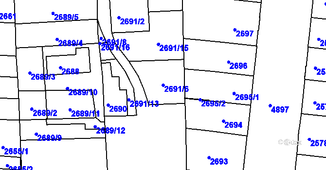 Parcela st. 2691/6 v KÚ Louny, Katastrální mapa