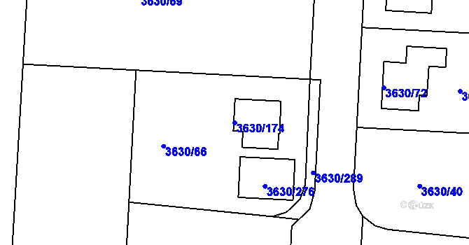 Parcela st. 3630/174 v KÚ Louny, Katastrální mapa
