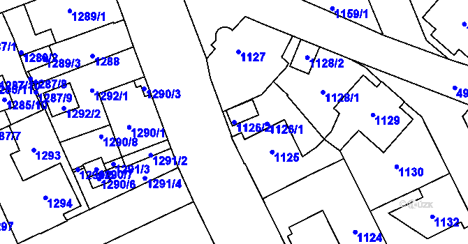 Parcela st. 1126/2 v KÚ Louny, Katastrální mapa