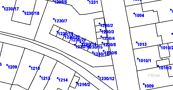 Parcela st. 1230/15 v KÚ Louny, Katastrální mapa