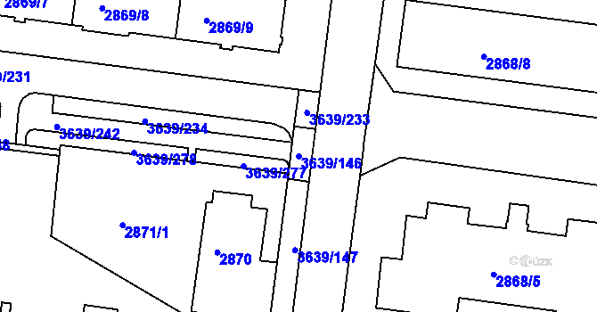 Parcela st. 3639/146 v KÚ Louny, Katastrální mapa