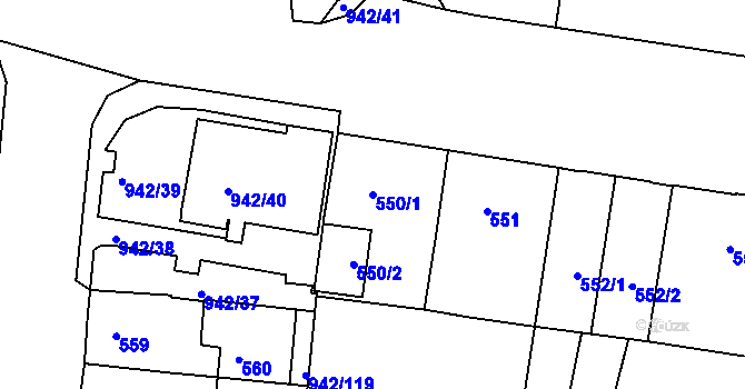 Parcela st. 550/1 v KÚ Louny, Katastrální mapa
