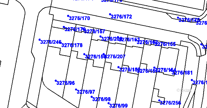 Parcela st. 3276/207 v KÚ Louny, Katastrální mapa