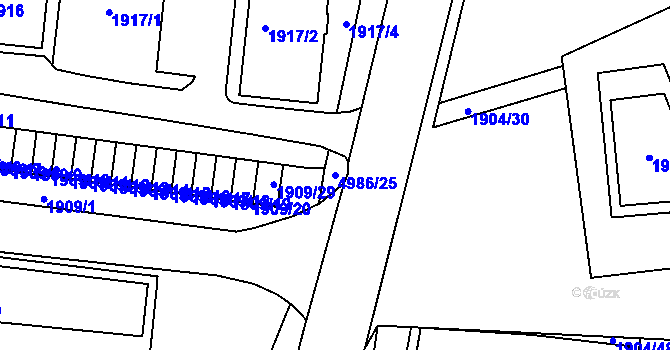 Parcela st. 4986/25 v KÚ Louny, Katastrální mapa