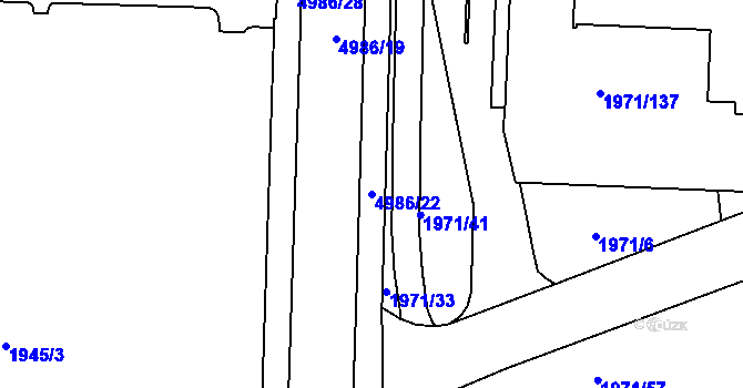 Parcela st. 4986/22 v KÚ Louny, Katastrální mapa