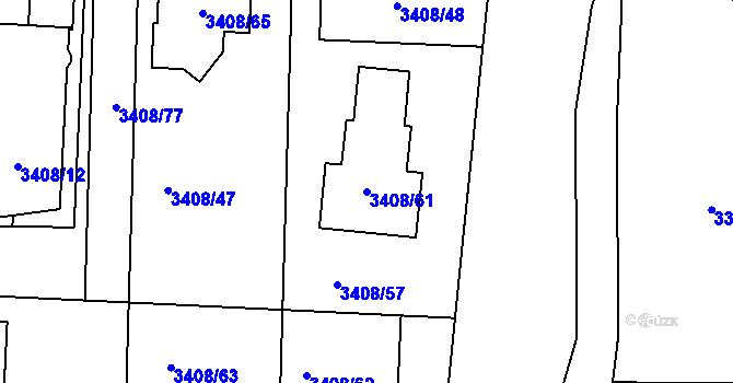 Parcela st. 3408/61 v KÚ Louny, Katastrální mapa