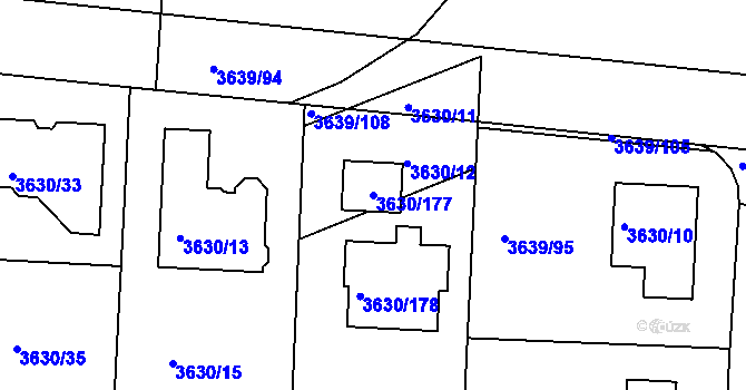Parcela st. 3630/177 v KÚ Louny, Katastrální mapa