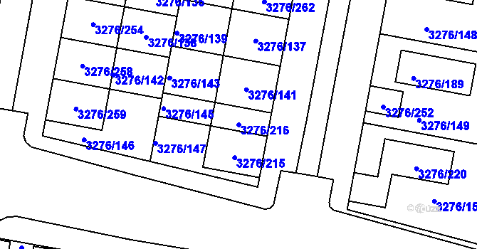 Parcela st. 3276/216 v KÚ Louny, Katastrální mapa