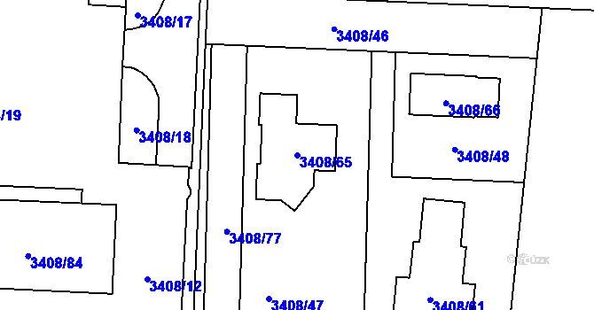 Parcela st. 3408/65 v KÚ Louny, Katastrální mapa