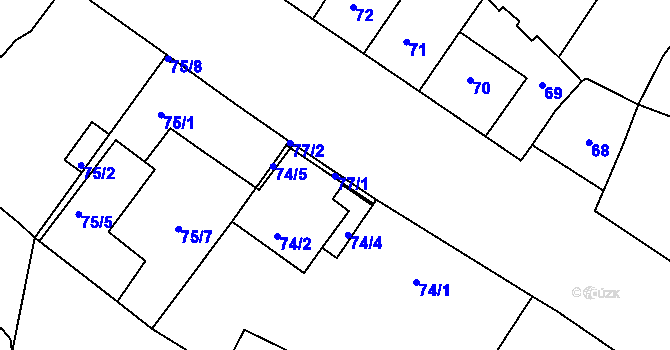 Parcela st. 77/1 v KÚ Louny, Katastrální mapa