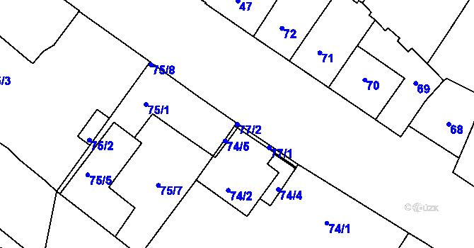Parcela st. 77/2 v KÚ Louny, Katastrální mapa