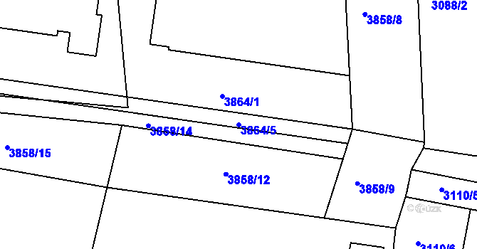 Parcela st. 3864/5 v KÚ Louny, Katastrální mapa
