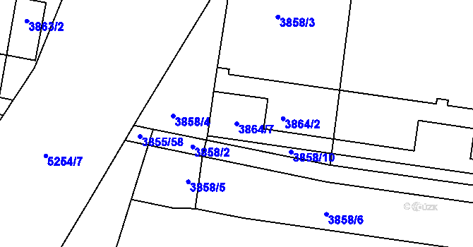 Parcela st. 3864/7 v KÚ Louny, Katastrální mapa