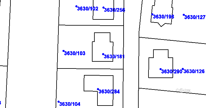 Parcela st. 3630/181 v KÚ Louny, Katastrální mapa