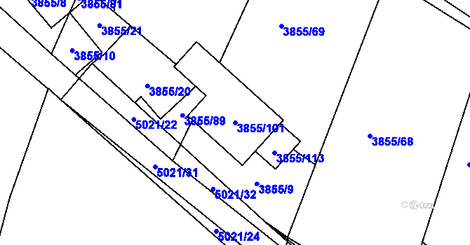 Parcela st. 3855/101 v KÚ Louny, Katastrální mapa